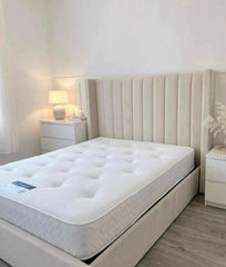 The Chelsea Cream Velvet Bed Frame – Modern Upholstered Bed with Tall Headboard, Luxury Cream Velvet Bed UK