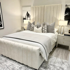 The Knightsbridge Bed – Cream Velvet Upholstered Bed with Tall Headboard”

“Luxury Cream Velvet Bed Frame with Vertical Panel Design”

“Modern Boutique Hotel Bed in Cream Velvet”

“Slatum Knightsbridge Bed – Tall Headboard Cream Upholstered Frame”