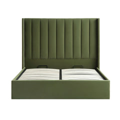 The Florence Moss Velvet Winged Upholstered Bed Frame with High Headboard – Modern Luxury Green Velvet Bed UK”