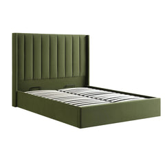 The Florence Moss Velvet Winged Upholstered Bed Frame with High Headboard – Modern Luxury Green Velvet Bed UK”