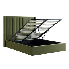 The Florence Moss Velvet Winged Upholstered Bed Frame with High Headboard – Modern Luxury Green Velvet Bed UK”