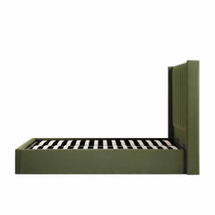 The Florence Moss Velvet Winged Upholstered Bed Frame with High Headboard – Modern Luxury Green Velvet Bed UK”