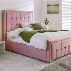 The Monaco Charcoal Velvet Bed – Modern Dark Grey Panel Upholstered Bed Frame with Tall Headboard