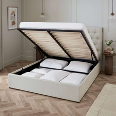 The Belgravia Cream Upholstered Bed – Luxury Tufted Fabric Bed Frame with Tall Headboard