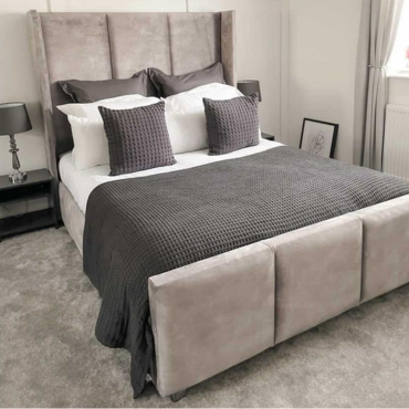 The Victoria Wingback Velvet Bed – Luxury Tall Upholstered Winged Bed Frame in Soft Velvet Finish