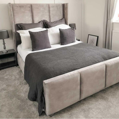 The Victoria Wingback Velvet Bed – Luxury Tall Upholstered Winged Bed Frame in Soft Velvet Finish