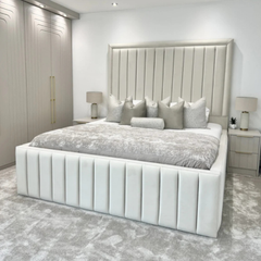 Couture Noir Cream Bed Luxury Modern Panel Bed Frame