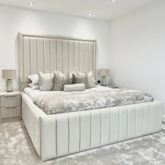 Couture Noir Cream Bed Luxury Modern Panel Bed Frame