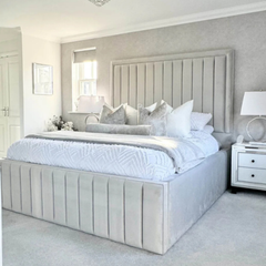 Couture Noir Cream Bed Luxury Modern Panel Bed Frame