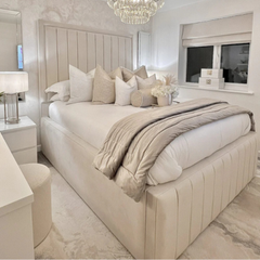 Couture Noir Cream Bed Luxury Modern Panel Bed Frame