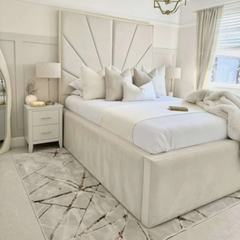 The Milan Luxe Bed – Cream Upholstered with Gold Trim