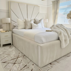 The Milan Luxe Bed – Cream Upholstered with Gold Trim