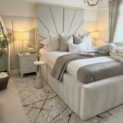 The Milan Luxe Bed – Cream Upholstered with Gold Trim
