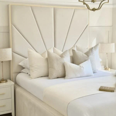 The Milan Luxe Bed – Cream Upholstered with Gold Trim