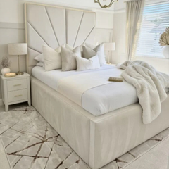 The Milan Luxe Bed – Cream Upholstered with Gold Trim