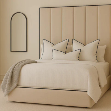 The Verona Cream Panel Bed – Modern Tall Headboard Upholstered Bed Frame