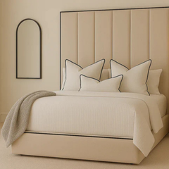 The Verona Cream Panel Bed – Modern Tall Headboard Upholstered Bed Frame