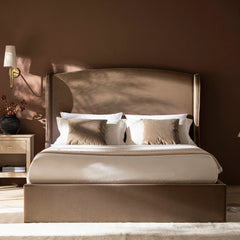 Hearthside Wing Upholstered Bed – Black Velvet Wingback Bed Frame in Bedroom Setting

Side view of Hearthside Upholstered Bed showing curved headboard design

Close-up of plush velvet upholstery on Hearthside Bed headboard

Full bedroom view featuring Hearthside Wingback Bed with modern décor