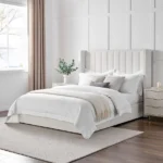 Luxury Bouclé Upholstered Platform Bed with Gas Lift Storage