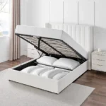 Luxury Bouclé Upholstered Platform Bed with Gas Lift Storage3 (1)