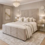 Chevron Ottoman Bed Frame in Plush Velvet - Cream