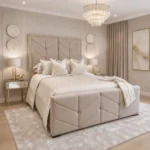 Chevron Ottoman Bed Frame in Plush Velvet Cream - Image 2